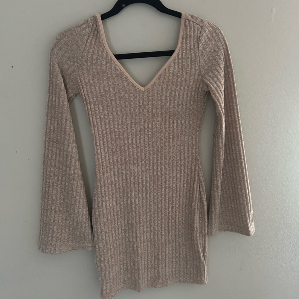 Tan Ribbed Knit Dress